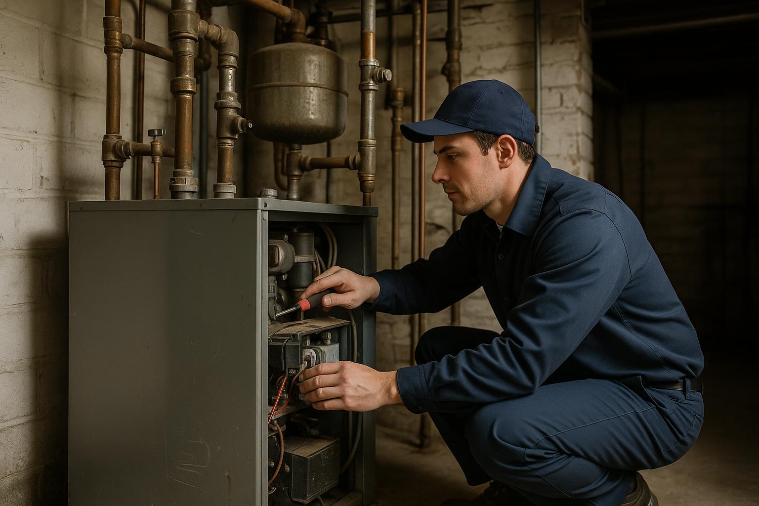 Technician servicing a boiler or furnace in New Britain CT