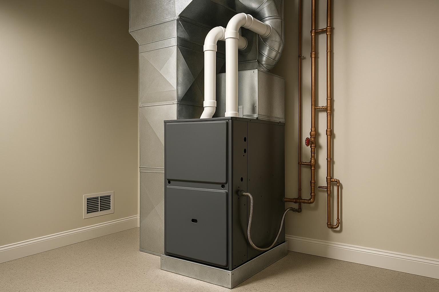 Gas furnace and ductwork installed in a Connecticut home mechanical room