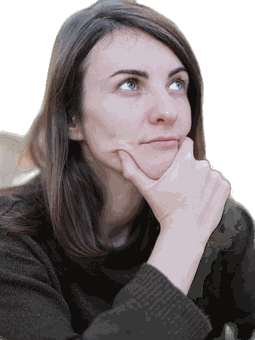 Real photo of a person thinking with hand on chin